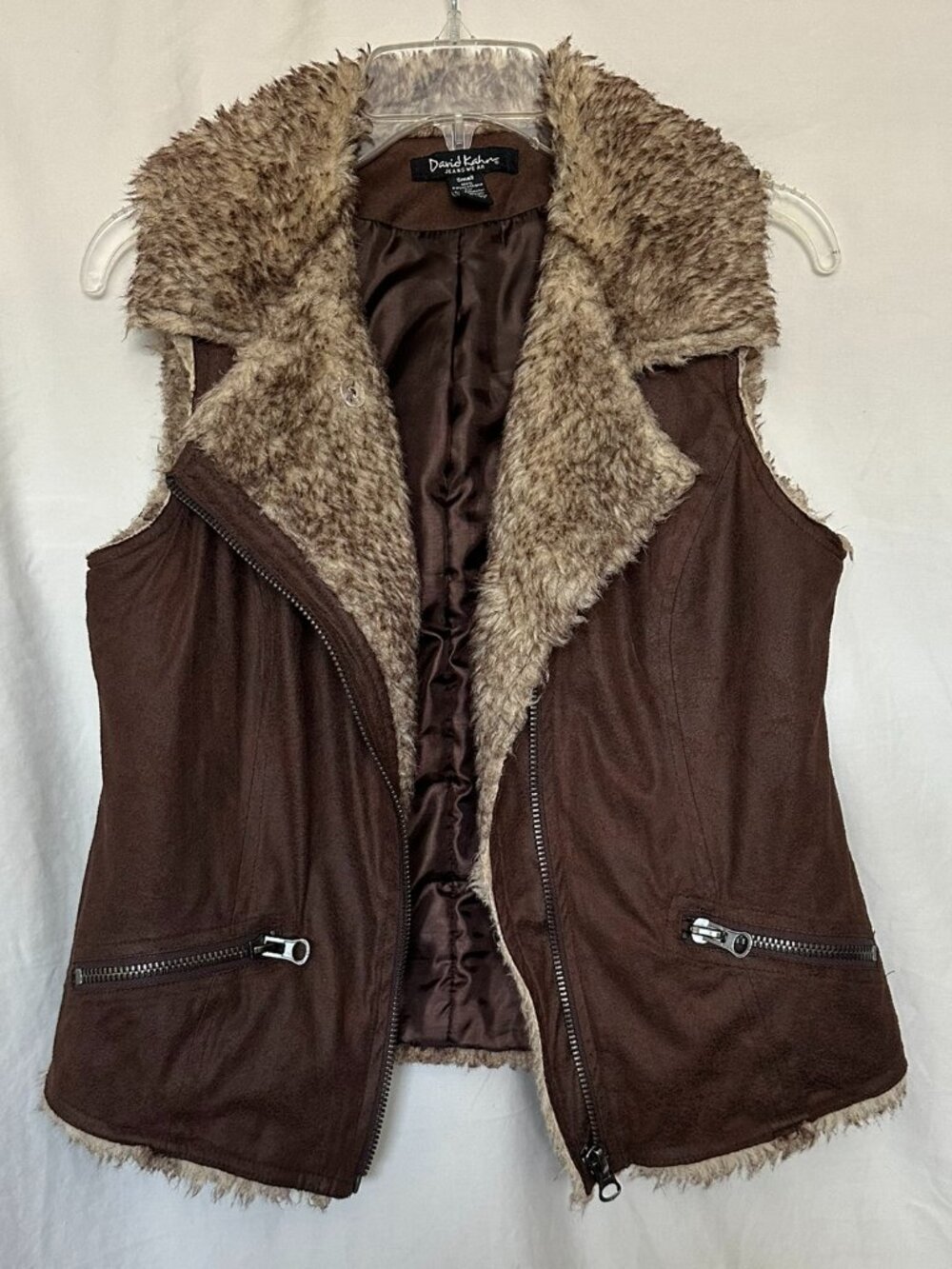 David Kahn Faux Fur and Leather Vest, size: S